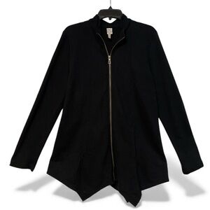 XCVI Black Full Zip Assymetrical Hem Boho Mesh Sweater